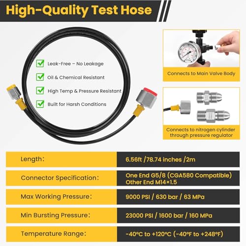 Hydraulic Nitrogen Accumulator Charging Kit, Nitrogen Fill Kit, Pressure Test System, Gas Charge Tools with 7 Adapters, 3 Gauges, 1 Gas Hose and G5/8 Male to CGA580 Male Adapter - style: 3 Gauge Charging Kit