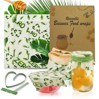 Reusable Beeswax Bowl Covers with Elastic Bands, 3 Sizes Washable Food Wraps for Bread Proofing, Lunch Packing, Cheese, Fruit, Vegetables and Leftovers
