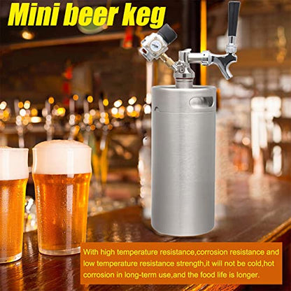 Mini Stainless Steel Beer Keg,Portable Home Dispenser System to Keep Fresh for Home Kitchen Brewing Beer,Keeps Carbonation for Craft Beer Draft and Homebrew,3.6 liters