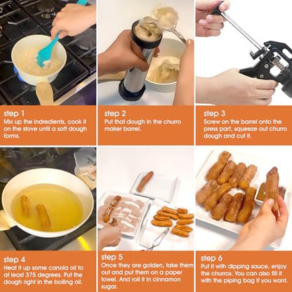 21-Piece Cookie Press Set & Churro Maker Machine – Stainless Steel Baking Gun for Spritz Cookies, Hollow Churros, and Pastry – Includes 6 Nozzles, 9 Discs, Piping Bag, and 2 Brushes