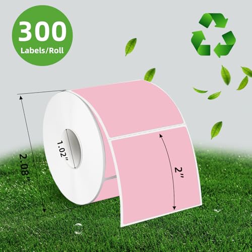 Square Thermal Labels Stickers 3"x3", Pink Square Direct Thermal Labels Stickers, Perforation Line Design- 300 Sheets - color: Pink-1, size: Square 2'' X 2''