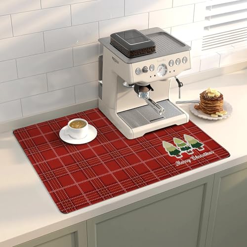 Christmas Red Coffee Mat Dish Drying Mat Hide Stain High Absorbent Drying Mat for Kitchen Easy Clean,Fit Under Coffee Maker Machine And Accessories-16"x24",Green Pine Tree - color: Green Pine Tree, size: 24" x 16"