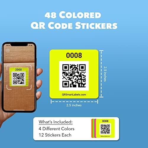 Smart Labels QR Code Stickers with AI Photo Analysis App - Auto-Creates Item Descriptions - No Typing - Made in USA - QR Code Labels for Storage & Inventory Tracking, Organization & Moving, Pack of 48 - style: Neon