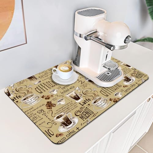 Absorbent Coffee Bar Mat for Espresso Machine & Coffee Maker - Rubber Backed Draining Pad for Countertop - color: Coffee-4
