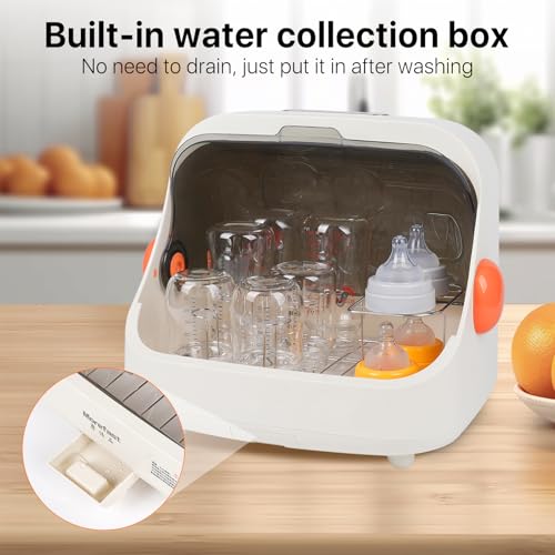 Transparent Baby Bottle Drying Rack with Cover | Double Lid, Removable Drain Tray, Dust-Proof Storage Box - color: White