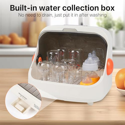 Transparent Baby Bottle Drying Rack with Cover | Double Lid, Removable Drain Tray, Dust-Proof Storage Box - color: White