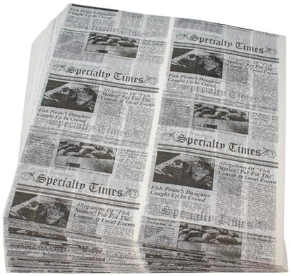 MADE IN USA 1,000 Sheets of Grease-Resistant Food Grade Waxed Kraft Deli Tissue Paper, 12" X 12" (Newsprint Fish & Chip Print) - color: Newsprint Fish & Chip Print