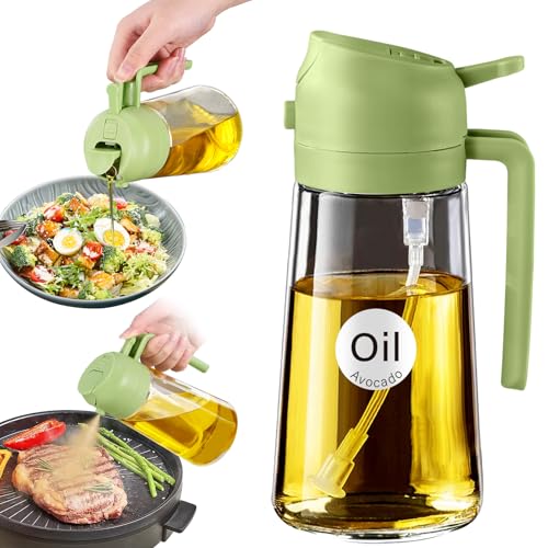 YARRAMATE 16oz/470ml Glass Olive Oil Sprayer for Cooking with Stickers, 2 in 1 Oil Dispenser for Kitchen Gadgets, Food Grade Premium Spray Bottle with Portion Control for Salad, Frying, BBQ (Green) - color: 03_1Pc Green