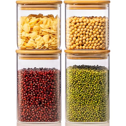 42oz & 27oz - 4 Pack Square Glass Jars with Bamboo Lids, Glass Food Storage Containers with Airtight Lids for Kitchen, Air Tight Pantry Storage Containers for Cereal, Pasta, Rice, Sugar, Coffee, Spice - color: 42oz 2Pack & 27oz 2Pack