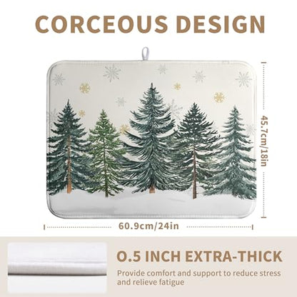 Winter Forest Dish Drying Mat Winter Snowflake Large Kitchen Mats Dish Drying Pad Christmas Tree Absorbent Dish Dryer Mat for Kitchen Countertops Microfiber Drainer Pad Dish Drying Mats (18x24 in)