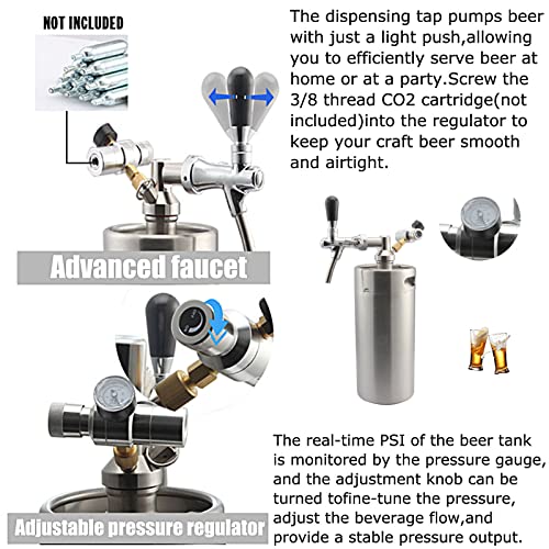 Mini Stainless Steel Beer Keg,Portable Home Dispenser System to Keep Fresh for Home Kitchen Brewing Beer,Keeps Carbonation for Craft Beer Draft and Homebrew,3.6 liters