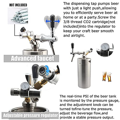 Mini Stainless Steel Beer Keg,Portable Home Dispenser System to Keep Fresh for Home Kitchen Brewing Beer,Keeps Carbonation for Craft Beer Draft and Homebrew,3.6 liters