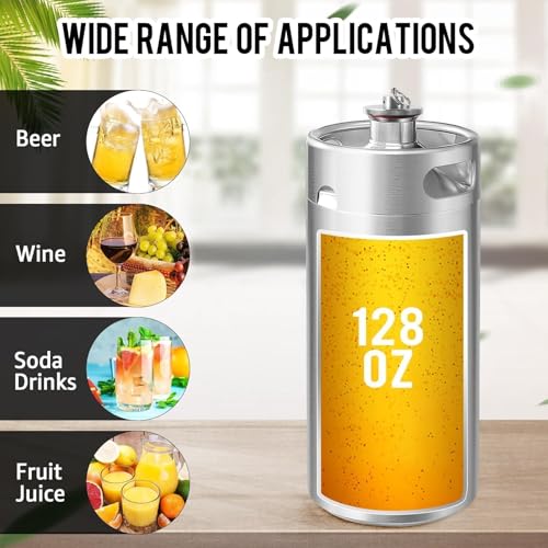 MRbrew Pressurized Mini Keg 128oz, 304 Stainlsee Steel Mini Kegerator with Exhaust Valve Designed Cap Portable Beer Growler for Homebrew And Craft Beer (Silver) - color: Silver