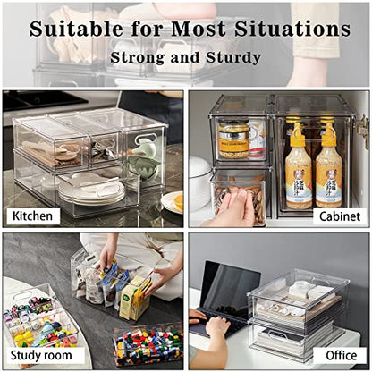 MANO Fridge Drawer Pull Out Stackable Bins with Handle Clear Refrigerator Drawers Organizer Food Storage Container Box Plastic Produce Saver for Pantry, Cabinet, Kitchen, Clothes（4Pack） - style: 4L