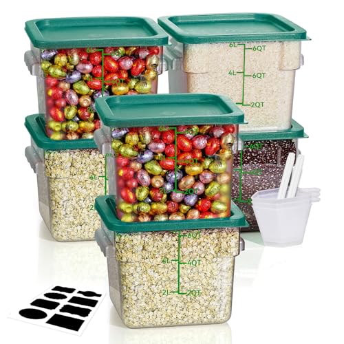 6QT NSF Food Storage Containers: 6PCS [Food Grade][Hot&Cold Resistant] Commercial Clear Food Storage Containers with Lids for Restaurant Kitchen Proof Dough, Measuring Spoons Included(GREEN N1) - color: E23-6QT-6PCS-GREEN