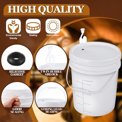 Ziliny 4 Pcs White 6.5 Gallon Fermentation Bucket with Twin Bubble Airlock Grommets Lid Brewing Wine Fermenter Fermentation Kit for Home Beer Wine Mead Other Fermented Beverage - size: 6.5 Gallon