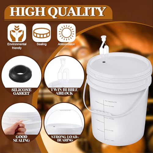 Ziliny 4 Pcs White 6.5 Gallon Fermentation Bucket with Twin Bubble Airlock Grommets Lid Brewing Wine Fermenter Fermentation Kit for Home Beer Wine Mead Other Fermented Beverage - size: 6.5 Gallon