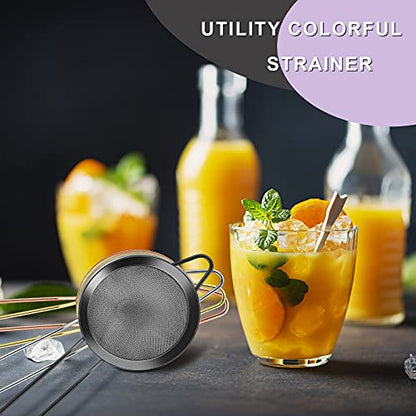 Black Small Strainer Set of 2, E-far 3.3 Inches Stainless Steel Fine Mesh Sieve with Long Handle, Metal Conical Strainers for Tea Cocktail Coffee Food, Rust Proof & Easy to Clean - color: Black-2