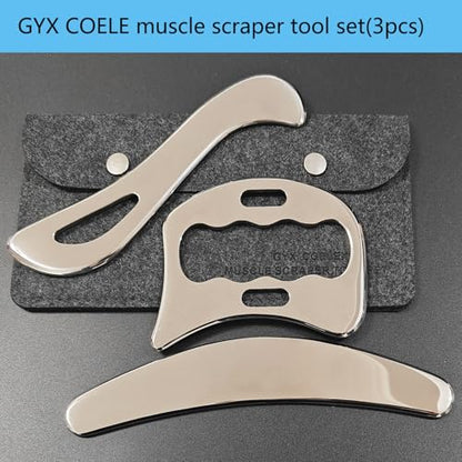 Muscle Scraper Stainless Steel IASTM Massage Tools Set,Gua Sha Scraping Tools for Physical Therapy(3pcs) - style: GYX COELE-02