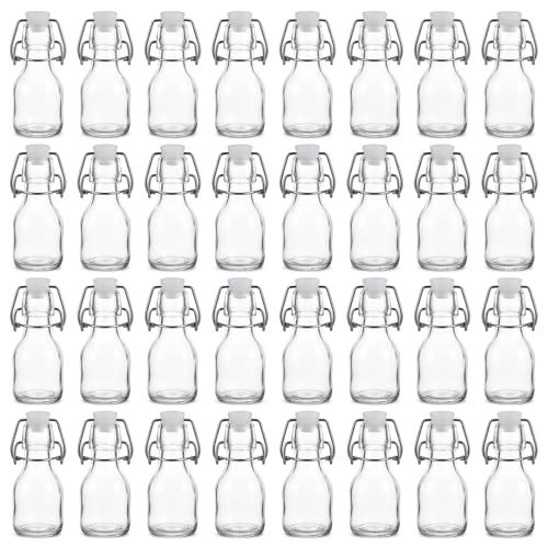 Kingrol 30 Pack 2 oz Glass Bottles with Swing Top Lids, Small Airtight Bottles for Vanilla Extract, Juice Shot, Maple Syrup, Mini Glass Bottles for Wedding Party Favors & DIY Gifts