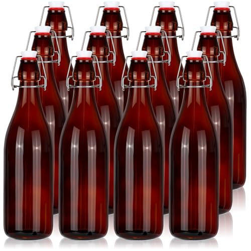 Aoriher 12 Pcs 25 oz Amber Glass Bottles, Swing Top Glass Brewing Bottles with Airtight Lids for Home Brewing, Vanilla Extract, Kombucha, Beer, Kefir, Beverage, Water, Soda - color: Amber, Red
