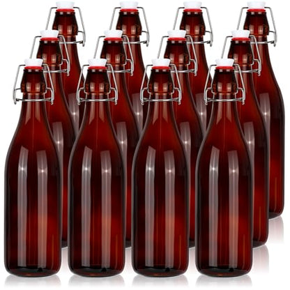 Aoriher 12 Pcs 25 oz Amber Glass Bottles, Swing Top Glass Brewing Bottles with Airtight Lids for Home Brewing, Vanilla Extract, Kombucha, Beer, Kefir, Beverage, Water, Soda - color: Amber, Red