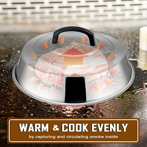 HaSteeL 12In Cheese Melting Dome & 5.5In Bacon Press, Stainless Steel Round Basting Cover, Smash Metal Burger Griddle Grill Press Weight for Teppanyaki Flat Top Iron Skillet Cooking, Dishwasher Safe - color: 12In Lid + 5.5In Press