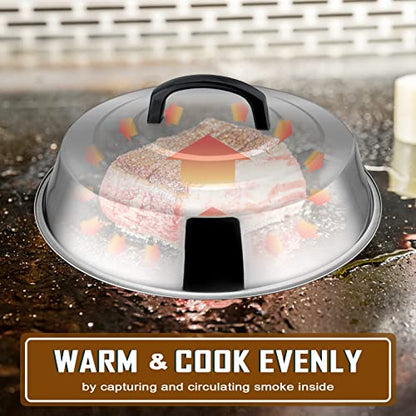 HaSteeL 12In Cheese Melting Dome & 5.5In Bacon Press, Stainless Steel Round Basting Cover, Smash Metal Burger Griddle Grill Press Weight for Teppanyaki Flat Top Iron Skillet Cooking, Dishwasher Safe - color: 12In Lid + 5.5In Press