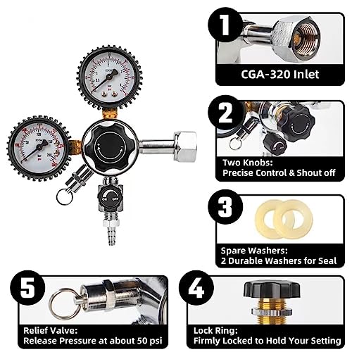 GANCOWISE Single Tap Kegerator Door Mount Conversion Kit with Dual Gauge CGA-320 Regulator & D-System Keg Coupler for Bars, Pubs, and Restaurants (CO2 Tank Not Included)