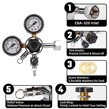 GANCOWISE Single Tap Kegerator Door Mount Conversion Kit with Dual Gauge CGA-320 Regulator & D-System Keg Coupler for Bars, Pubs, and Restaurants (CO2 Tank Not Included)