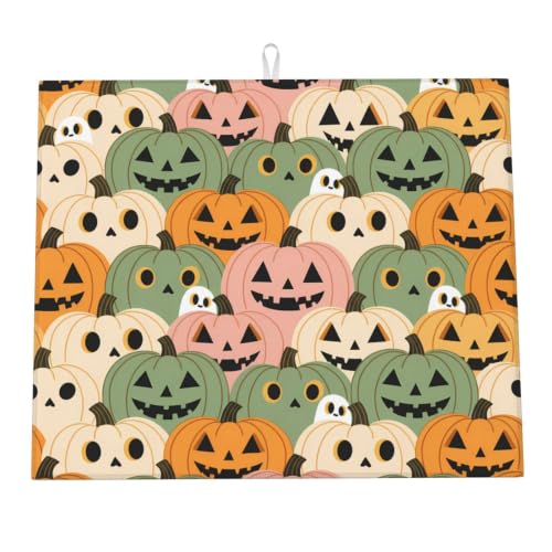 Cute Pumpkins White Ghost Dish Drying Mats for Kitchen Counter, Super Absorbent Microfiber Drainer Pad, Washable Reversible Appliance Protector, Everyday Kitchen Must-Have, 16x18 Inch - color: Cute Pumpkins White Ghost