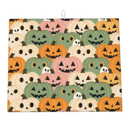 Cute Pumpkins White Ghost Dish Drying Mats for Kitchen Counter, Super Absorbent Microfiber Drainer Pad, Washable Reversible Appliance Protector, Everyday Kitchen Must-Have, 16x18 Inch - color: Cute Pumpkins White Ghost