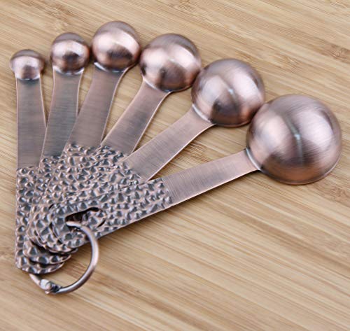Measuring Spoons Set, Copper Measuring Spoons Set, Stainless Steel Measuring Spoons, Copper Plated Measuring Spoons, 6 Measurer Spoons (Copper-6spoons+1ring) - color: C: Copper-7 Pieces