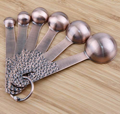 Measuring Spoons Set, Copper Measuring Spoons Set, Stainless Steel Measuring Spoons, Copper Plated Measuring Spoons, 6 Measurer Spoons (Copper-6spoons+1ring) - color: C: Copper-7 Pieces