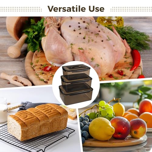 3 Pcs Food Storage Containers with Lids, Food-Safe Stackable Clear Rectangular Design, Leak-Proof Plastic Food Brining Containers for Meat, Great for Kitchen, Refrigerator