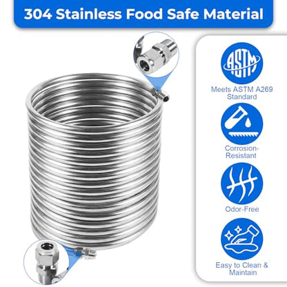Wort Chiller 1/2" x 50FT, Food Grade 304 Stainless Steel Immersion Chiller Coil, Ice Bath Water Chiller Beer Chiller Water Cooler Tubing Coil for Beer Brewing, with 2PCS 1/2'' Connection Barbs - size: 1/2" x 50 Ft Wort Chiller
