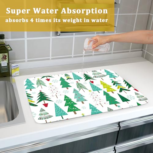 Green Trees Dish Drying Mat for Kitchen Counter Holiday Super Absorbent Reversible Microfiber Kitchen Countertop Protector Dishes Pad Large 18x24 inch - size: 24" x 18"