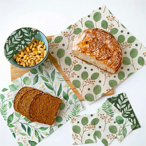 Beeswax Food Wraps, Botanical Leaves Wrap, 9 Pack Eco-Friendly Food Storage, Organic, Sustainable, Biodegradable, Zero Waste, Plastic-Free, For Sandwich, Bowl, Bread, 1XL, 3M, 5S - color: Green Botanical1