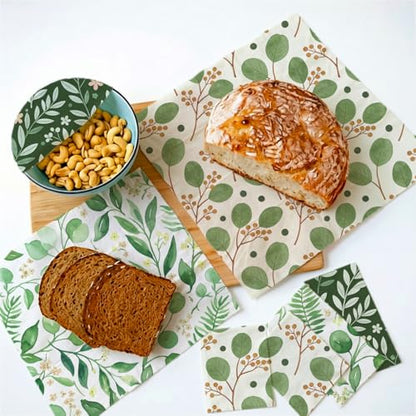 Beeswax Food Wraps, Botanical Leaves Wrap, 9 Pack Eco-Friendly Food Storage, Organic, Sustainable, Biodegradable, Zero Waste, Plastic-Free, For Sandwich, Bowl, Bread, 1XL, 3M, 5S - color: Green Botanical1
