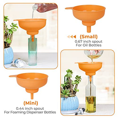 Wide Mouth Kitchen Funnel, Food Grade Plastic Cooking Canning Funnel with 4 Sizes Spouts for Filling Wide and Regular Mason Jars, Spray Dropper Oil Bottle Jug Spices Shampoo Sauce