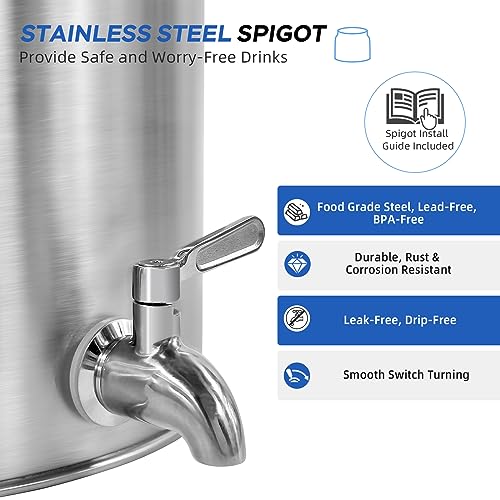 Stainless Steel Water Dispenser, 2.5 Gallon Drink Dispenser with 18/8 Stainless Steel Spigot & Airtight Lid, Water Cooler Dispenser Countertop for 3-5 Gallon Bottle, Water Crock for Parties Home