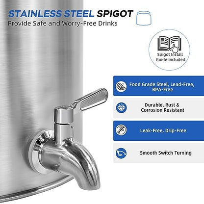 Stainless Steel Water Dispenser, 2.5 Gallon Drink Dispenser with 18/8 Stainless Steel Spigot & Airtight Lid, Water Cooler Dispenser Countertop for 3-5 Gallon Bottle, Water Crock for Parties Home