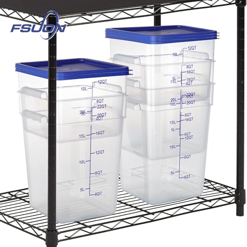 4 Pack 12 Qt Square Polycarbonate Food Storage Containers with Lids | Clear BPA-free PC with lids, side handles, measurement scale and stackable design; for food prep, storage and freezer use. - color: 12Qt