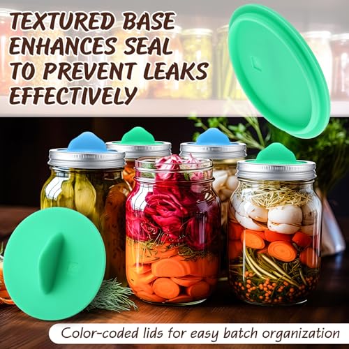 4 Pack Mason Jar Silicone Fermentation Lids for 3" Wide Mouth Jars Waterless Airlock Fermentation Mason Jar Lid Fermenter Caps for Pickles, Kimchi, Fermented Probiotic Food (Blue,Green) - color: Blue, Green