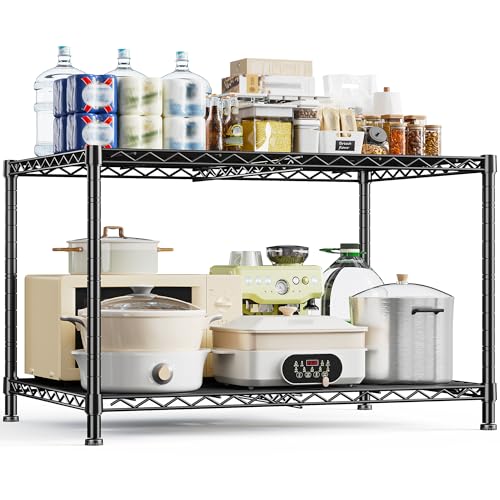 DurayLoly 2-Tier Wire Storage Shelves,Height Adjustable Metal Shelving 35.4" W x 23.6" D x 23.6" H,Heavy-Duty Storage Shelves,Suitable for Bathroom,Kitchen,Laundry,Pantry,Black - color: Black, size: 35.4"W x 23.6"D x 23.6"H