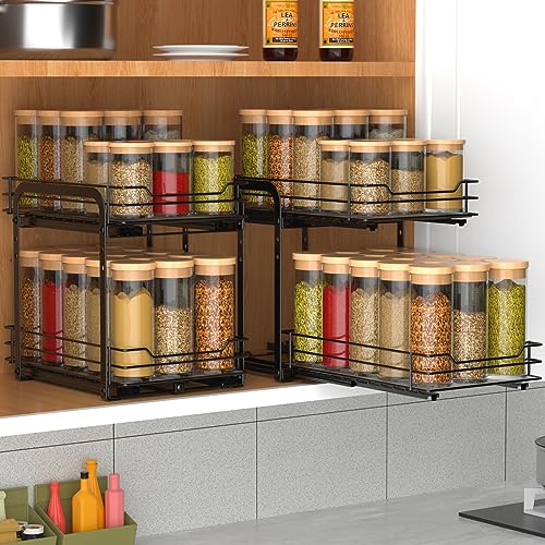BOIVSHI Spice Rack, Pull Out Spice Racks Organizer for Cabinet, Height Adjustable Heavy Duty Metal Basket for Inside Cabinets & Pantry Closet (2 Tier,7.5''Wx10.5''Dx9.5''H) - size: 2 Tier,7.5''Wx10.5''Dx9.5''H