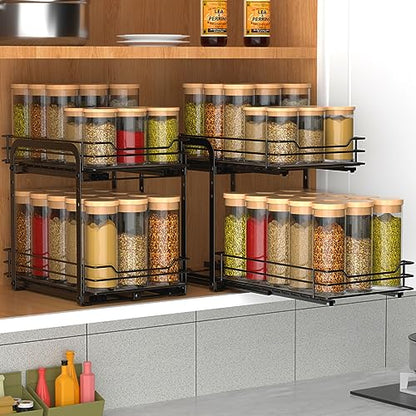 BOIVSHI Spice Rack, Pull Out Spice Racks Organizer for Cabinet, Height Adjustable Heavy Duty Metal Basket for Inside Cabinets & Pantry Closet (2 Tier,7.5''Wx10.5''Dx9.5''H) - size: 2 Tier,7.5''Wx10.5''Dx9.5''H