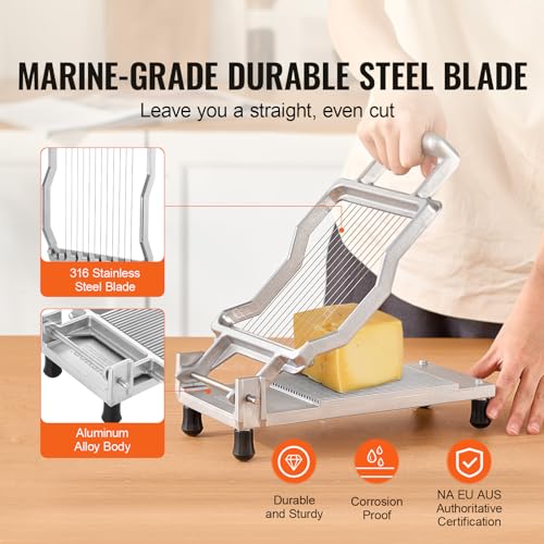 VEVOR Cheese Slicer, Butter Cutter with 0.39" & 0.78" Cheeser Butter Cutting Blade, Detachable Cheese Slicer Wire, Aluminum Alloy Commercial Cheese Cutter with 316 Stainless Steel Knife Wire - size: 0.39" & 0.78"