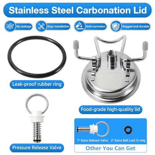 Stainless Steel Corny Keg Carbonation Lid Leak-proof Carbonation Keg Lid for Corny Cornelius Keg Keg Accessories Replacement Parts with Extra Air Valve & Keg Post O-ring Home Brewing Equipment
