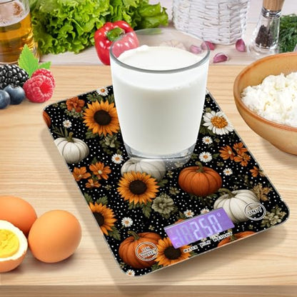 Food Scale Kitchen Scale for Baking Cooking Digital Food Weighing Measuring Scale Small Waterproof Electric Food Scale Black Dotty Pumpkins Sunflowers Daisy - color: Black Dotty Pumpkins Sunflowers Daisy